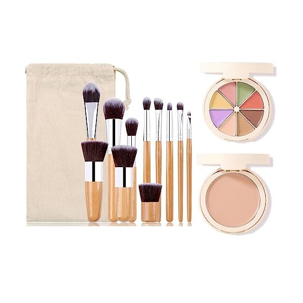 Joyeee Kit de crème de palette de contour de maquillage 15 couleurs, avec 11 pinceaux de maquillage à fonction complète, clai