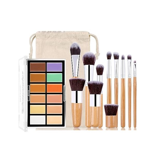 Joyeee Kit de crème de palette de contour de maquillage 15 couleurs, avec 11 pinceaux de maquillage à fonction complète, clai