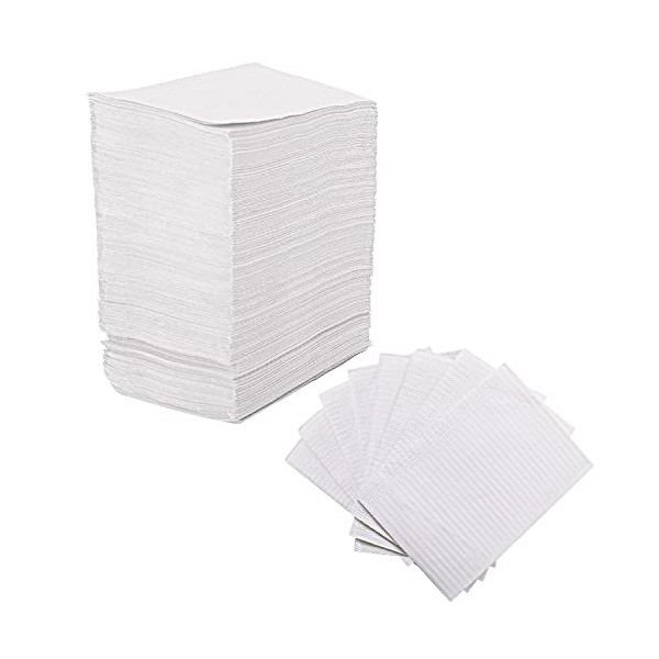 xiaozhifu Lot de 125 bavoirs Bavoir Dentaire Jetable - 33 x 45 cm - Imperméables Pour Clinique Dentaire, Tatouage blanc 