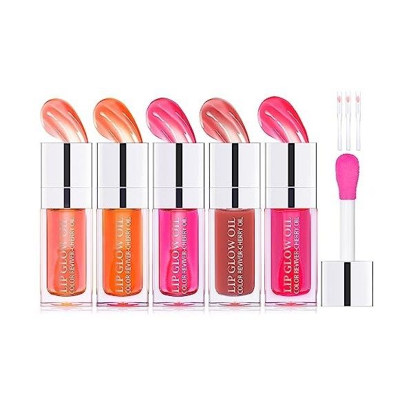 5 Pièces Lip Oil Gloss Huile a Levre Lip Glow Hydratant Rouge à Lèvres Nourrissant pour des Lèvres Lisses et Pleines Brillant