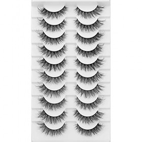 JIMIRE Lot de 10 paires de faux cils en œil de chat naturel 12 mm Faux cils courts