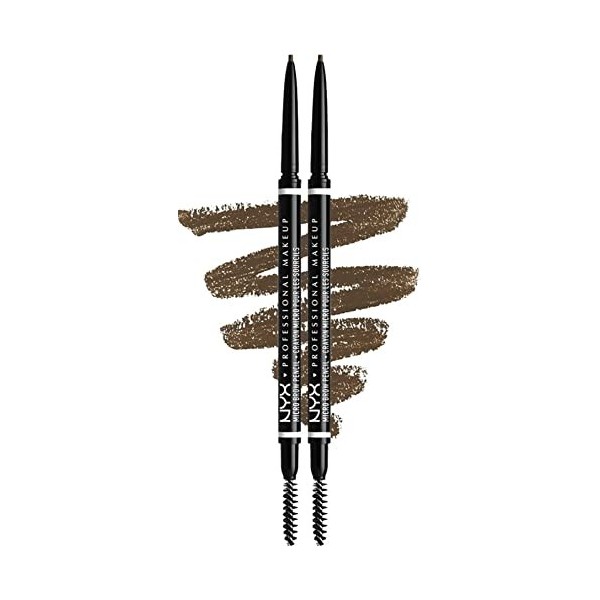 NYX Professional Makeup Crayon à Sourcils Micro Brow, Crayon Ultra-Fin Double-Embout avec Mine Rétractable et Goupillon, Lot 