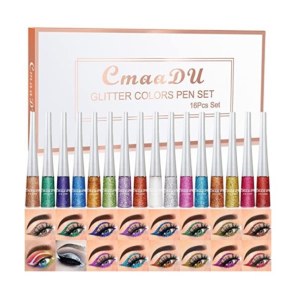 Joyeee Eyeliner Pailletée, Ensemble deye-liner à Paillettes Liquides de 16 Couleurs, Miroitement Métallique Eye Liner Couleu