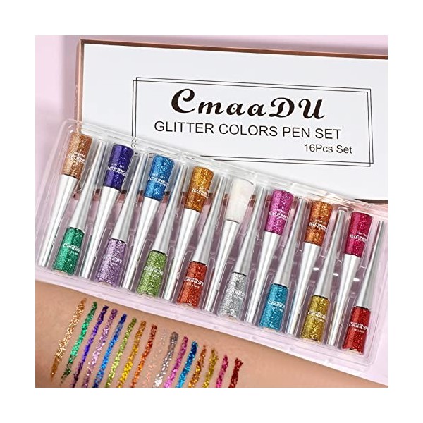 Joyeee Eyeliner Pailletée, Ensemble deye-liner à Paillettes Liquides de 16 Couleurs, Miroitement Métallique Eye Liner Couleu