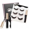 Faux Cils Magnétique Eyeliner Kit, 3 Paires De Cils Magnétique, 3D Naturel Faux Cils, Réutilisables sans Colle, Vient avec re