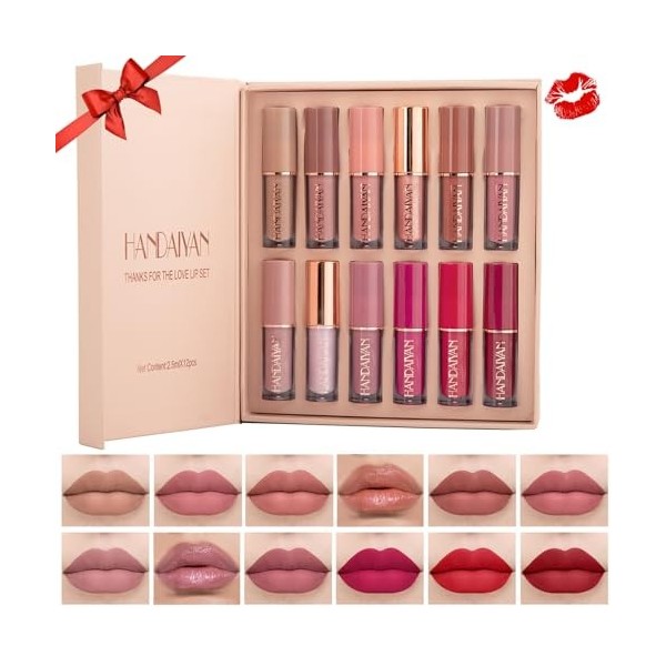 Desing Wish 12 Couleurs Lot Rouge a Levre Mat Longue Tenue Liquides Rouge a Levre Nude Rose Rouges à Lèvres Sans Transfert Br