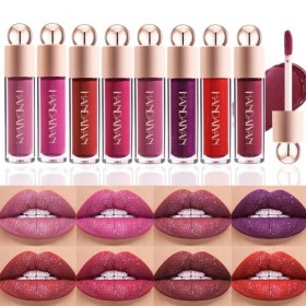 8 Couleurs Matte à Paillettes Rouge à Lèvres Liquide Waterproof Longue Tenue Anti-adhérent, Hydratant et Lisse, Diamond Spark