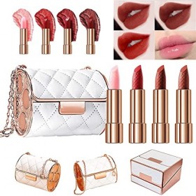 Ensemble de rouges à lèvres mats en velours avec pochette à chaîne glamour, sac en chaîne en cuir élégant, rouge à lèvres mat