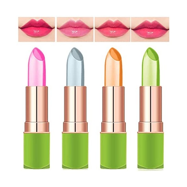 4Pcs Aloe Vera Lipstick Color Changing Lipstick Jelly Lipstick Long Lasting Moisturizer Lip Balm Magic Temperature Color Chan