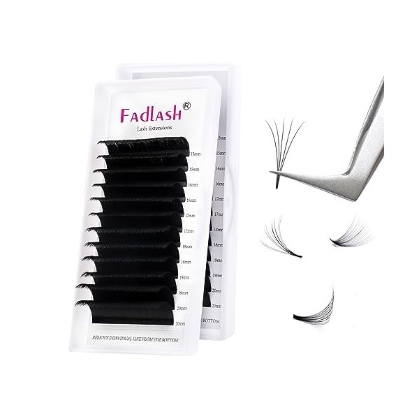 Extension Cils Easy Fan Lashes 0.10-D Curl 15-20mm Extension de Cils Soie Volume Russe Professionnel Easy Fanning Lash Cils B