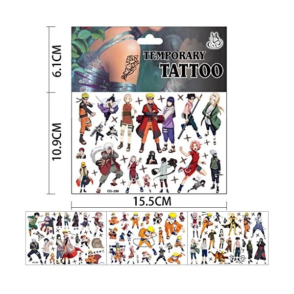 4 Feuilles Autocollants De Peau De Tatouages Temporaires Naruto, Wopin Tatouage temporaires pour Enfant,Tatouage Naruto pour 