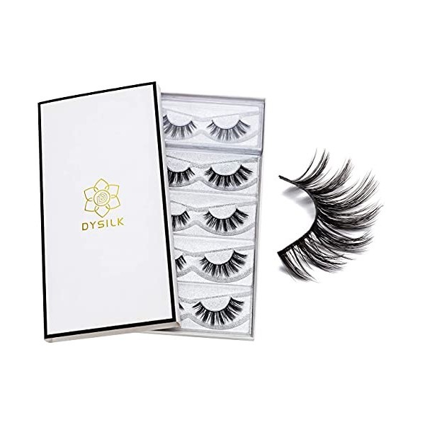 DYSILK Lashes Mink Eyelashes - Fluffy Lashes 5 Pairs 6D Faux Mink Eyelash - False Eyelashes Natural Lash Soft Reusable Wispy 