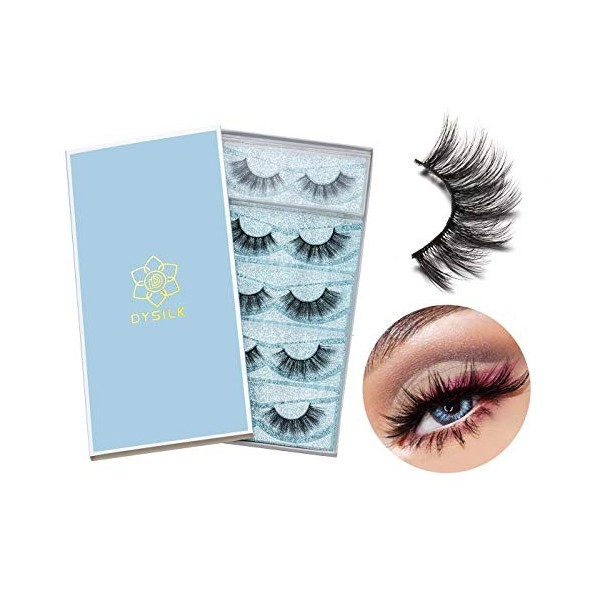 DYSILK Lashes Mink Eyelashes - Fluffy Lashes 5 Pairs 6D Faux Mink Eyelash - False Eyelashes Natural Lash Soft Reusable Wispy ...