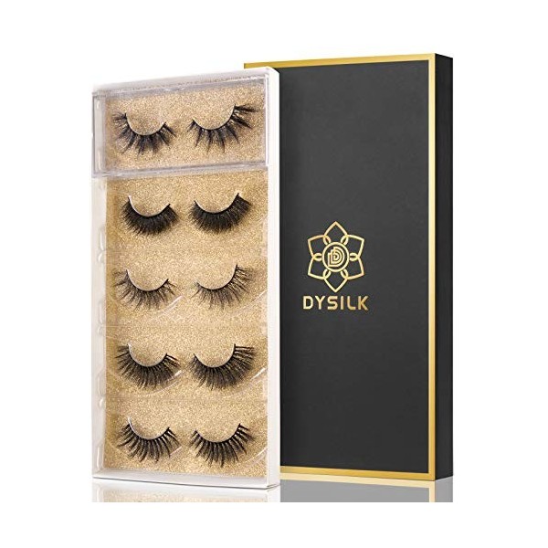 DYSILK Lashes Mink Eyelashes - Fluffy Lashes 5 Pairs 6D Faux Mink Eyelash - False Eyelashes Natural Lash Soft Reusable Wispy 