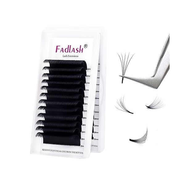 Extension Cils Easy Fan Lashes 0.07-D Curl 20-25mm Extension de Cils Soie Volume Russe Professionnel Easy Fanning Lash Cils B