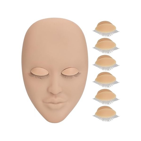 Tête de Mannequin de Cils 3D Portable Légère, Tête de Mannequin de Cils Amovible en Silicone avec 3 Paires de Cils Double Cou