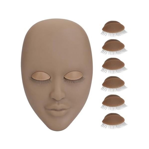 Tête de Mannequin de Cils 3D Portable Légère, Tête de Mannequin de Cils Amovible en Silicone avec 3 Paires de Cils Double Cou