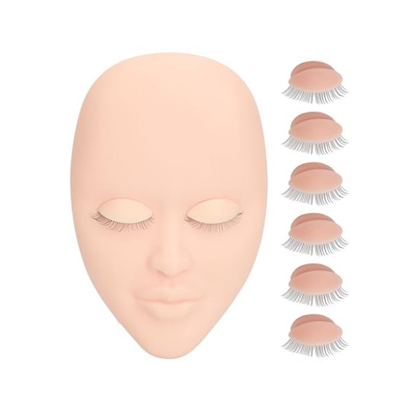 Tête de Mannequin de Cils 3D Portable Légère, Tête de Mannequin de Cils Amovible en Silicone avec 3 Paires de Cils Double Cou