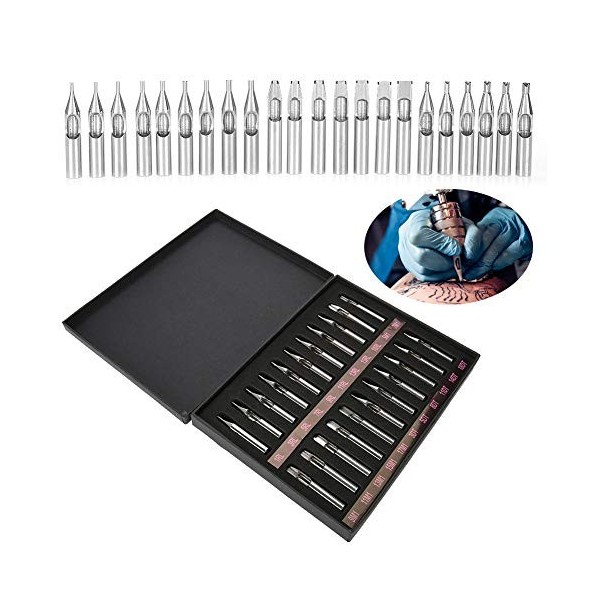 22pcs / set kit daiguilles de tatouage, embouts buse tatouage en acier inoxydable mélange buses daiguille avec paquet fente