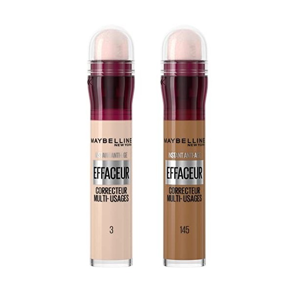 Maybelline New York - Lot de 2 Anti-cernes Fluide - Kit Correcteur & Contouring - Instant Anti-Age L’Effaceur - Teintes : Cla