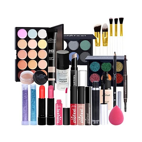 8 Pièces Ensemble-cadeau de Maquillage Tout-en-un Kit de Démarrage Essentiel de Maquillage Ensemble de Maquillage avec Fard à