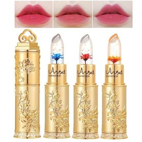 LuckNest Rouge à lèvres gelée avec fleur à lintérieur, température magique, pH changeant de couleur, baume à lèvres étanche 