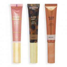 Revolution Pro Trio de baguettes en crème pour le visage, set de maquillage pour le contour, fard à joues et surligneur, végé