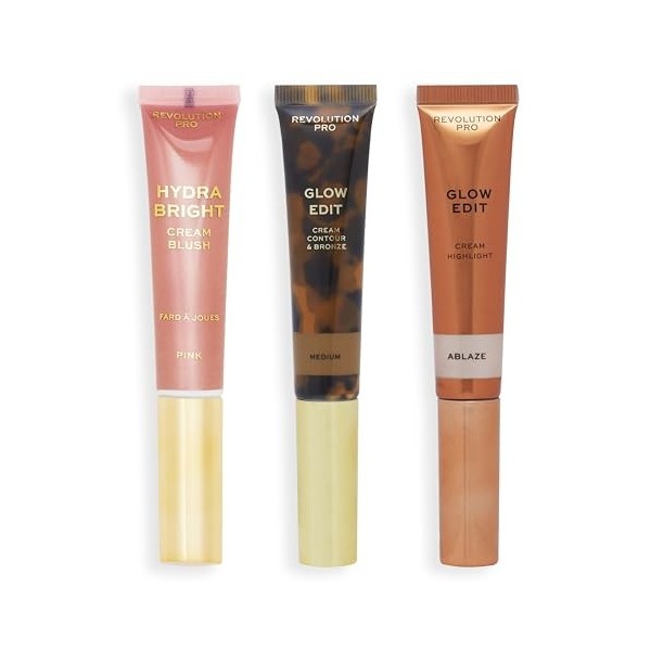 Revolution Pro Trio de baguettes en crème pour le visage, set de maquillage pour le contour, fard à joues et surligneur, végé