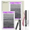 Extension Cils Kit, Missicee DIY Extensions de Cils 144 Pcs D Curl 56D 9-16mm Wide-Stem Faux Cils Individuel Cluster Réutilis