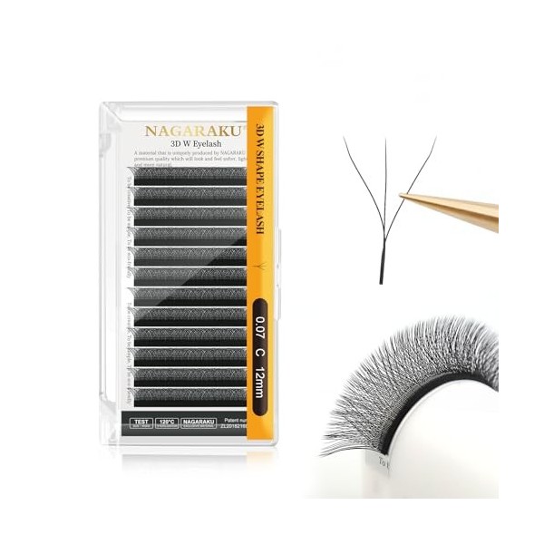 NAGARAKU 5D W Extensions de Cils Préfait Bouquet Volume Russe Gagner du Temps Naturel Léger en Noir Faux-Cils Professionnel P