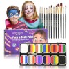 Halloween Peinture corporelle, FantasyDay Palette de Maquillage Enfants Adulte avec Paillettes, Pochoirs, Pinceaux - Peinture