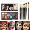 Halloween Peinture corporelle, FantasyDay Palette de Maquillage Enfants Adulte avec Paillettes, Pochoirs, Pinceaux - Peinture