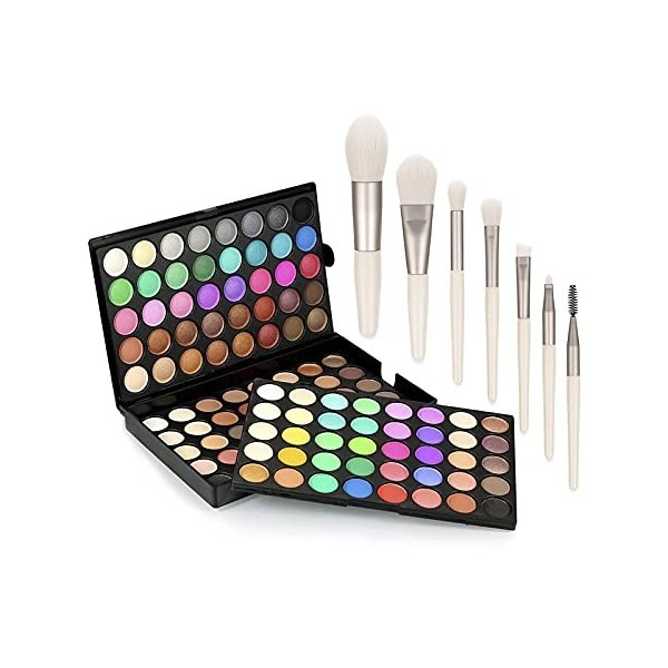 120 couleurs Palette dombre à paupières et 7 pinceaux de maquillage Matte Shimmer Palette dombre à paupières Poudre Impermé