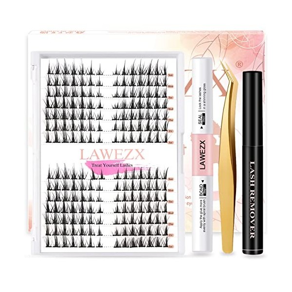 Cluster Faux Cils Individuel, LAWEZX Extension Cils Kit avec 196 Pcs Réutilisable Cils Manga, Super Hold Lash Bond et Seal, B