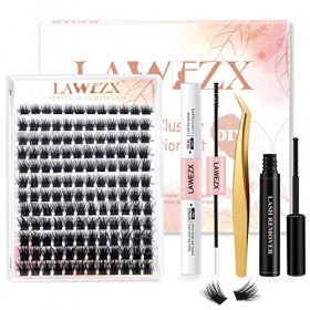 144Pcs Cluster Faux Cils Individuel, LAWEZX Extension Cils Kit avec D Curl Cils individuels, Lash Remover, Bond & Seal, Bruce