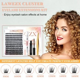 144Pcs Cluster Faux Cils Individuel, LAWEZX Extension Cils Kit avec D Curl Cils individuels, Lash Remover, Bond & Seal, Bruce