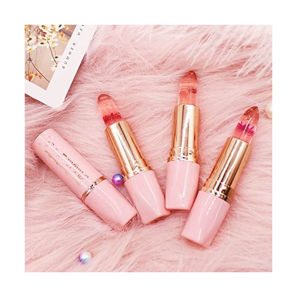 3 Pcs Fleur Jelly Lipstick, Température Couleur Magique Changeant de Baume à Lèvres,hydratant longue durée lèvres maquillage 