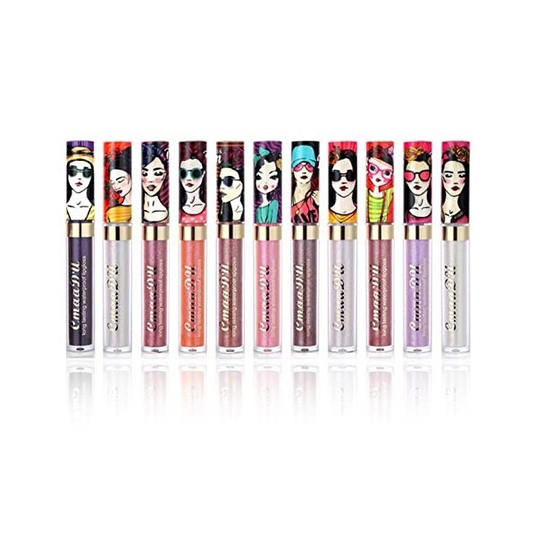 Joyeee Métallique Diamant Liquide Lip Gloss, 11 Shiny Glitter Liquid Lipsticks Set, Shinning and Long Lasting Red Pink Purple