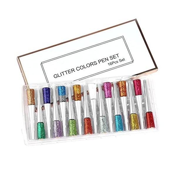 Ouken Eye-Liner Coloré Eyeliner Coloré Éye-Liner 16 Couleurs Glitter Eye-Liner Imperméable Longue 16pcs