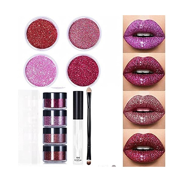 Glitter Lip Kit Stay Golden Cosmetics,Ensemble De Rouge à LèVres Brillant ligne rouge 