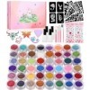 Kit Tatouage Paillettes Enfant Filles,Tatouage Enfant 48 Couleurs, 250 Pochoir Tatouage,5 Pinceaux,Non-toxique Kit Maquillage