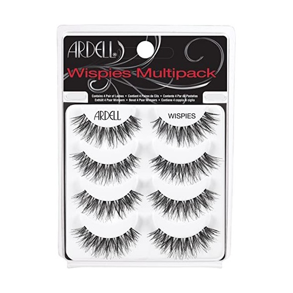 ARDELL Wispies Lot de 4 paires de faux cils noirs volume moyen Longueur moyenne Plumes Full Bold Voluminous Invisiband Cils v