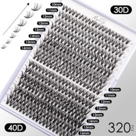 Faux Cils Individuels 320 Grappe Faux Cils Individuel Avec applicateur et colle et scellant pour les cils DIY Cils Individuel