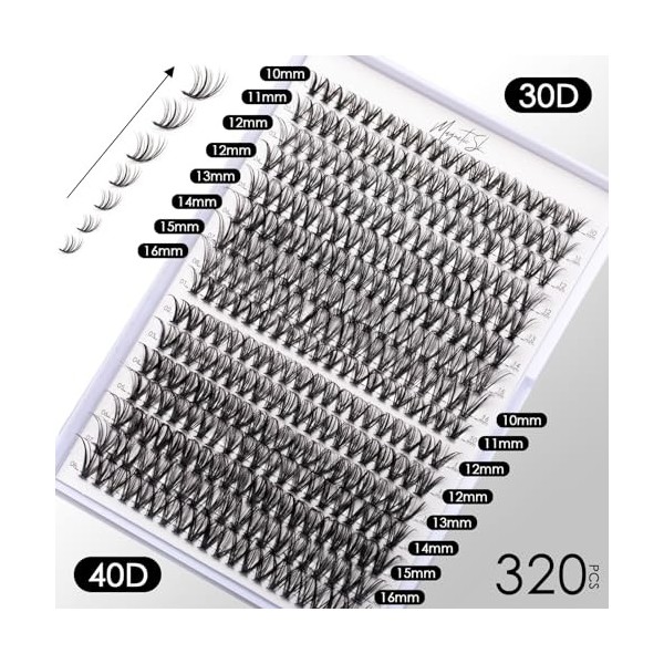 Faux Cils Individuels 320 Grappe Faux Cils Individuel Avec applicateur et colle et scellant pour les cils DIY Cils Individuel