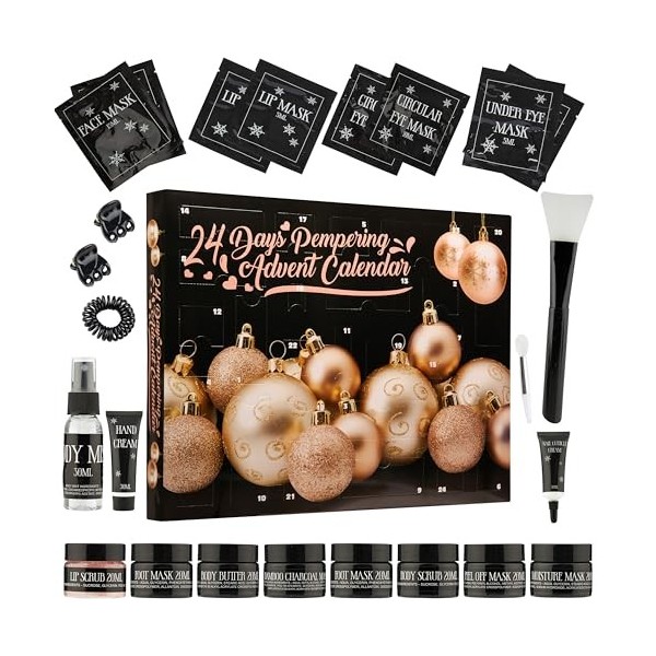 KreativeKraft Calendrier de lAvent 2023 Beauté Maquillage Spa Bien Etre Soin Visage Beauty Advent Calendar Femme Fille Noir