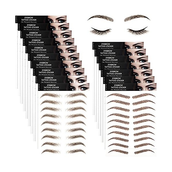 9 Feuilles Autocollant de Tatouage de Sourcils Imperméable 4D Autocollants de Transfert de Sourcils Autocollants de Toilettag