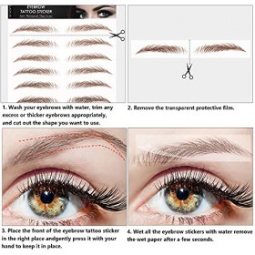 9 Feuilles Autocollant de Tatouage de Sourcils Imperméable 4D Autocollants de Transfert de Sourcils Autocollants de Toilettag