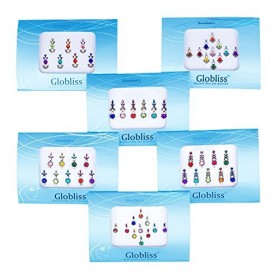 Globliss 6 Packs Combo Long n Small Third eye Indian Bindis Forehead Sticker Colorful bindis tattoos