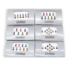 Globliss 6 Packs Combo Long n Small Third eye Indian Bindis Forehead Sticker Colorful bindis tattoos