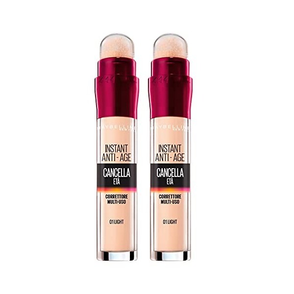 Maybelline New York Anti-Cernes Liquide Anti-Âge aux Baies de Goji et Haloxyl, Couvre les Cernes et les Petites Rides, Lot de